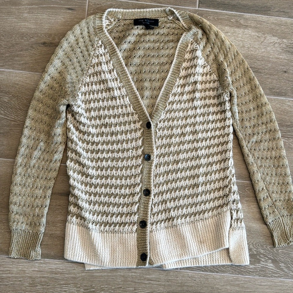Rag & bone alpaca blend Laura cardigan in gold metallic/ivory